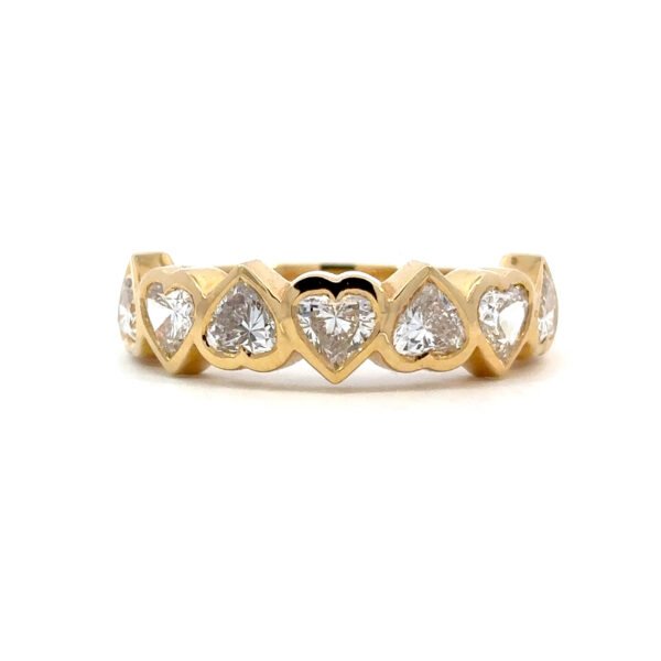 18K Yellow Gold Ring with 7 Lab Grown Heart shaped Diamonds TDW 1.68 Carat