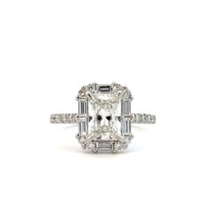 Platinum Ring with Lab Grown Emerald cut Diamond 1.51ct and 34 Round Diamonds TDW 0.75ct