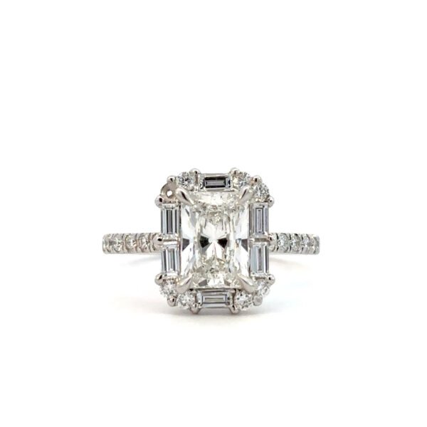 Platinum Ring with Lab Grown Emerald cut Diamond 1.51ct and 34 Round Diamonds TDW 0.75ct