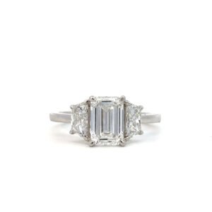 Platinum Ring with Lab Grown Emerald cut Diamond 1.52ct and 2 Baguette cut Diamonds TDW 0.66ct