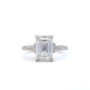 Platinum Ring with Lab Grown Emerald cut Diamond 3.12ct and 02 Trillion cut Diamonds TDW 0.22ct