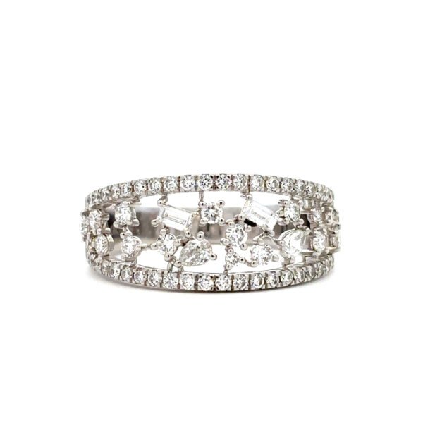 18K White Gold Ring with 67 Multi-shaped Lab Grown Diamonds TDW 1.03 Carat