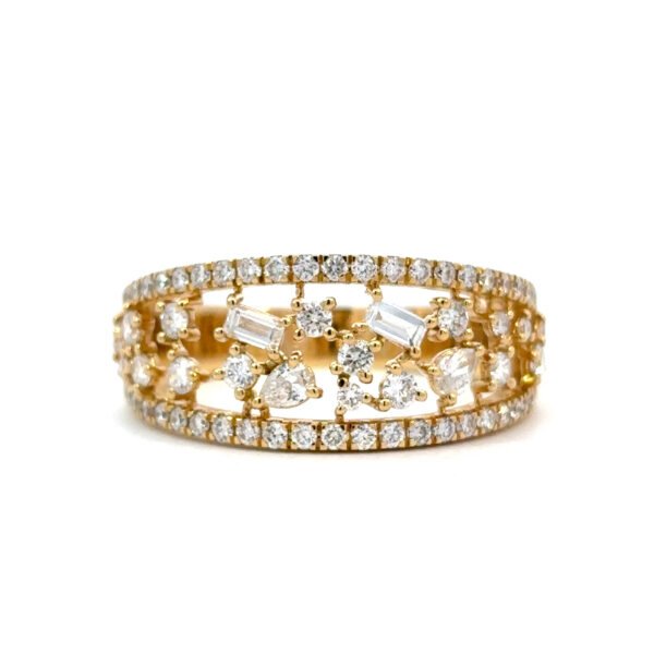 18K Yellow Gold Ring with 67 Multi-shaped Lab Grown Diamonds TDW 1.01 Carat