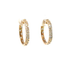 9K Yellow Gold Hoop Earrings with 62 Round Lab Grown Diamonds TDW 0.52 Carat