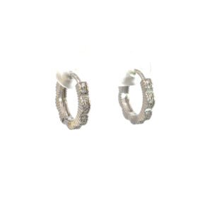 9K White Gold Hoop Earrings with 20 Round Lab Grown Diamonds TDW 0.15 Carat