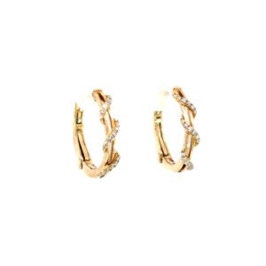 9K Yellow Gold Hoop Earrings with 36 Round Lab Grown Diamonds TDW 0.13 Carat