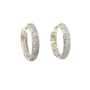 9K White Gold Hoop Earrings with 176 Round Lab Grown Diamonds TDW 1.33 Carat
