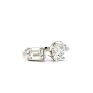 Platinum Ring with Emerald and Oval cut Lab Grown Diamonds TDW 2.06 Carat