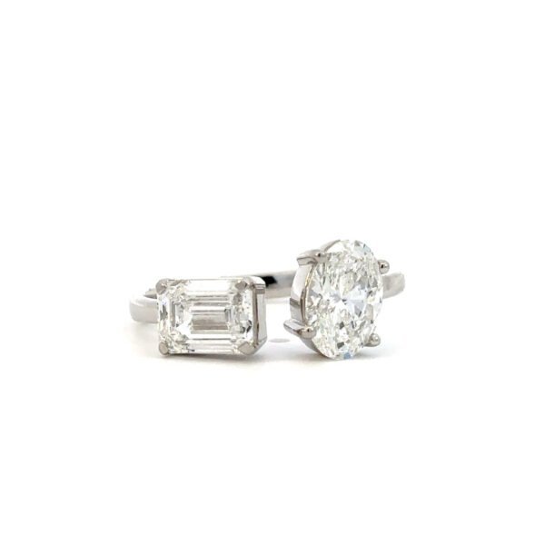 Platinum Ring with Emerald and Oval cut Lab Grown Diamonds TDW 2.06 Carat