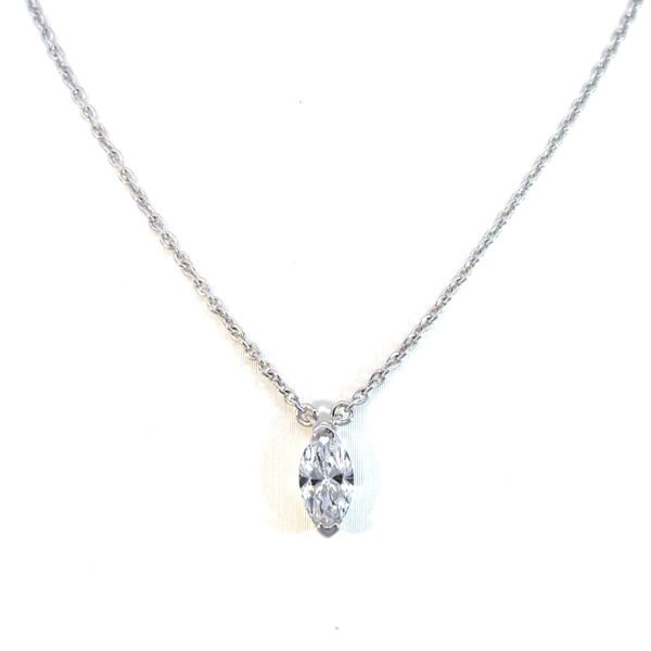 18K White Gold Necklace Lab Grown Diamond Marquise 0.43 Carat F/VS 40-45cm