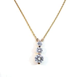 9K Yellow Gold Necklace with 3 Round Lab Grown Diamonds TDW 0.96 Carat