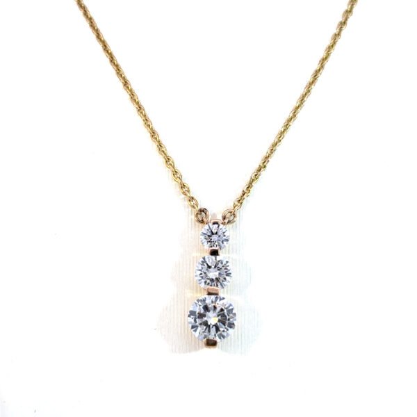 9K Yellow Gold Necklace with 3 Round Lab Grown Diamonds TDW 0.96 Carat