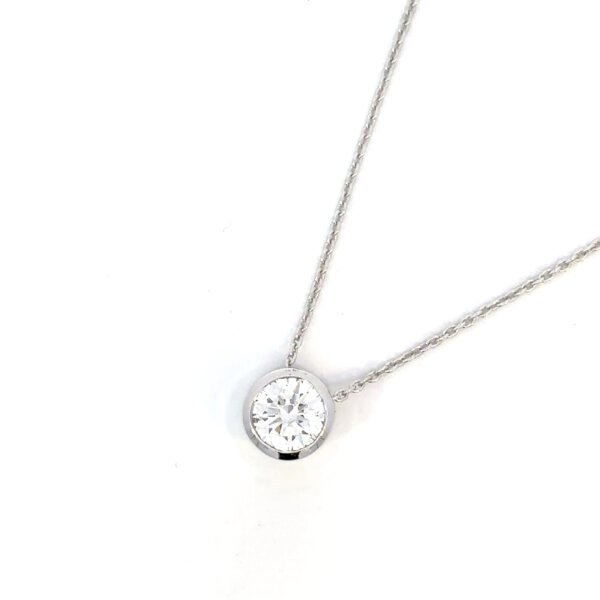 9K White Gold Necklace with Round Lab Grown Diamond 1.05 Carat