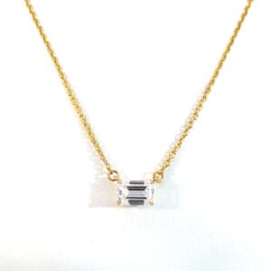9K Yellow Gold Necklace Emerald Cut Lab Grown Diamond TDW 0.73 Carat