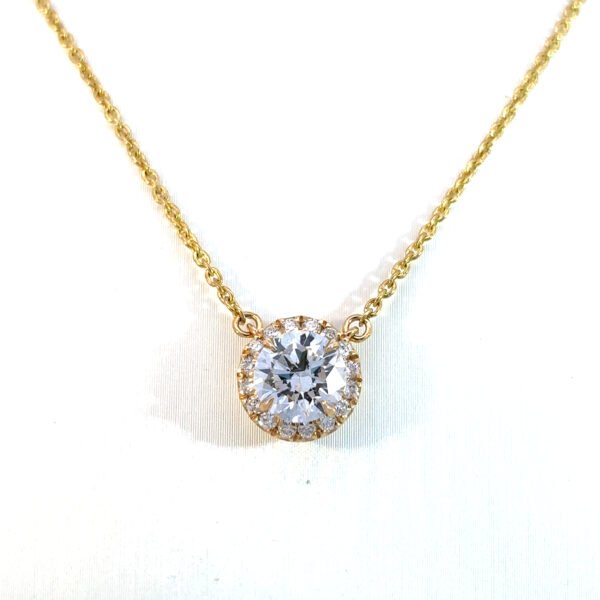 9K Yellow Gold Necklace with 17 Round Lab Grown Diamonds TDW 1.17 Carat