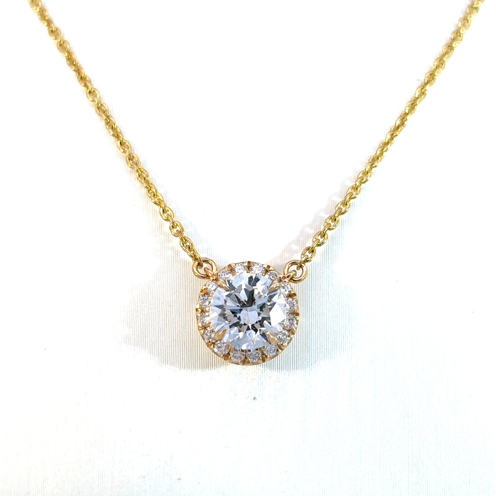 9K Yellow Gold Necklace with 17 Round Lab Grown Diamonds TDW 1.17 Carat