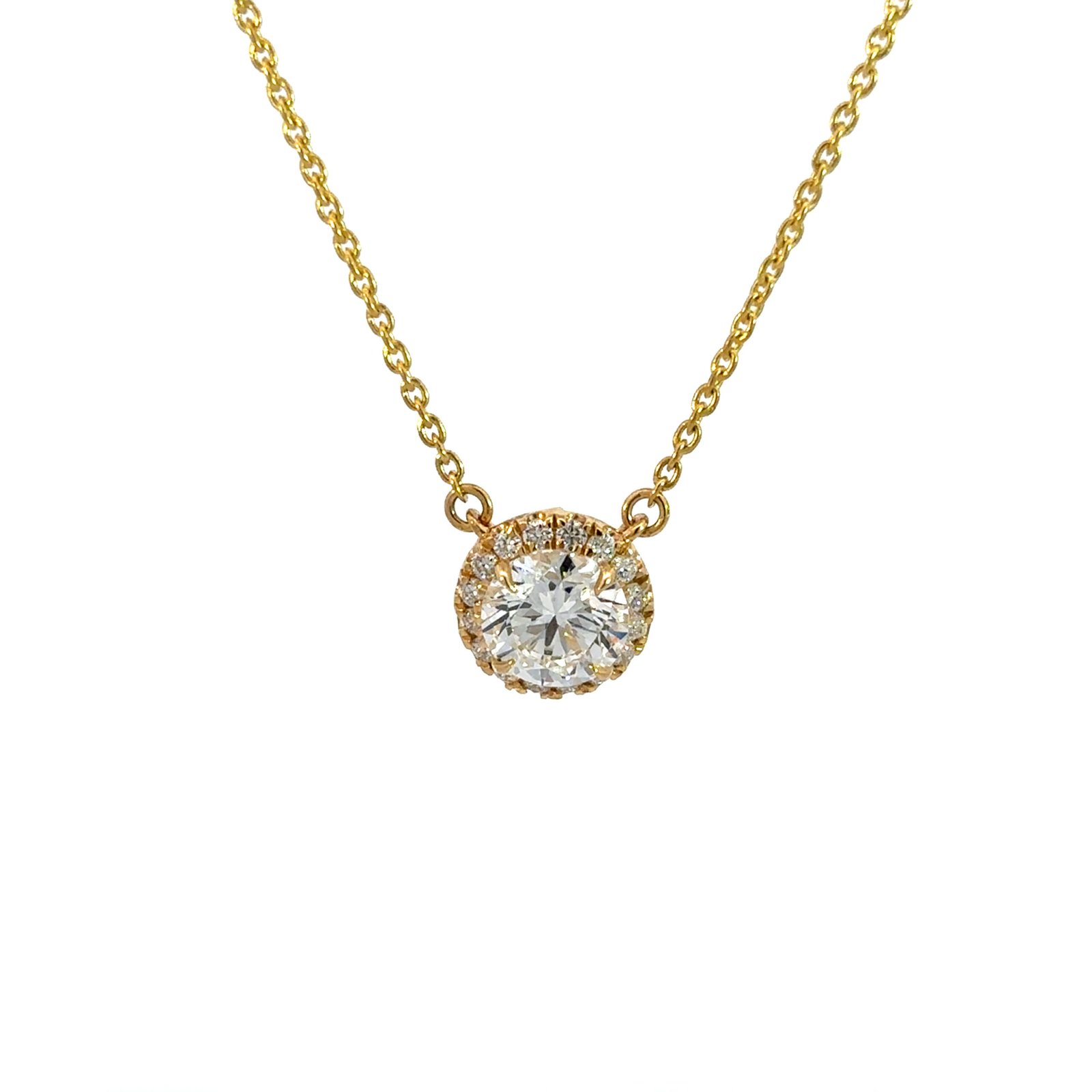 9K Yellow Gold Necklace with 17 Round Lab Grown Diamonds TDW 1.17 Carat - Image 2