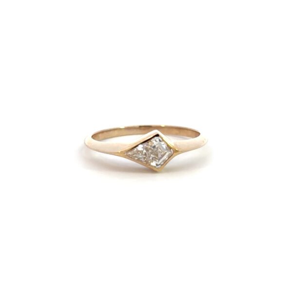 9K Yellow Gold Ring Lab Grown Kite Cut Diamond 0.63 Carat