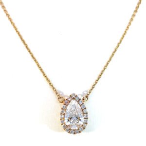 18K Yellow Gold Necklace With Lab Grown Diamonds Pear Diamond 1.0ct E/VS And 19 Round Lab Grown Diamonds 0.19ct 40-45cm