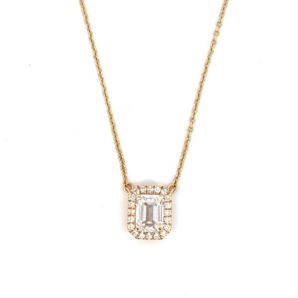18K White Gold Necklace Lab Grown Diamonds Emerald Cut Diamond 1.0ct E/VS 20 Round Lab Grown Diamonds 0.14ct 40-45cm