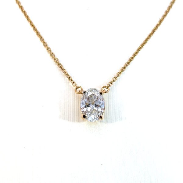 18K Yellow Gold Necklace Oval Cut Lab Grown Diamond 1.00 Carat E/VS 40-45cm