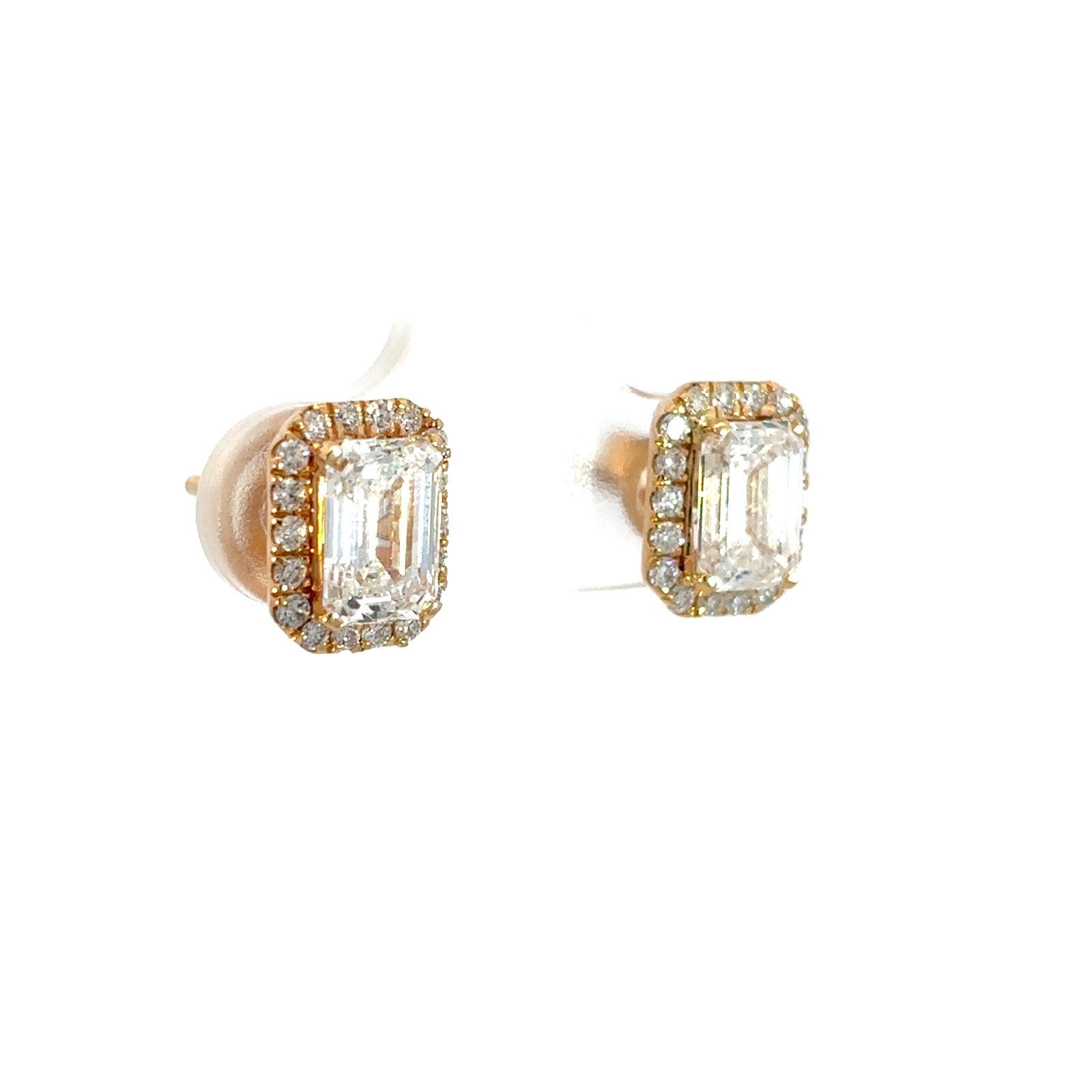 18K Yellow Gold Stud Earrings with 38 Lab Grown Diamonds TDW 2.32Carat