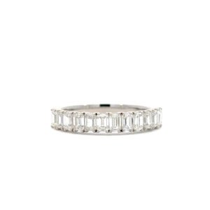 18K White Gold Ring 12 Lab Grown Emerald Cut Diamonds TDW 0.98 Carat