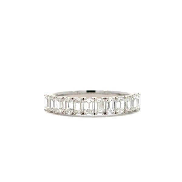18K White Gold Ring 12 Lab Grown Emerald Cut Diamonds TDW 0.98 Carat