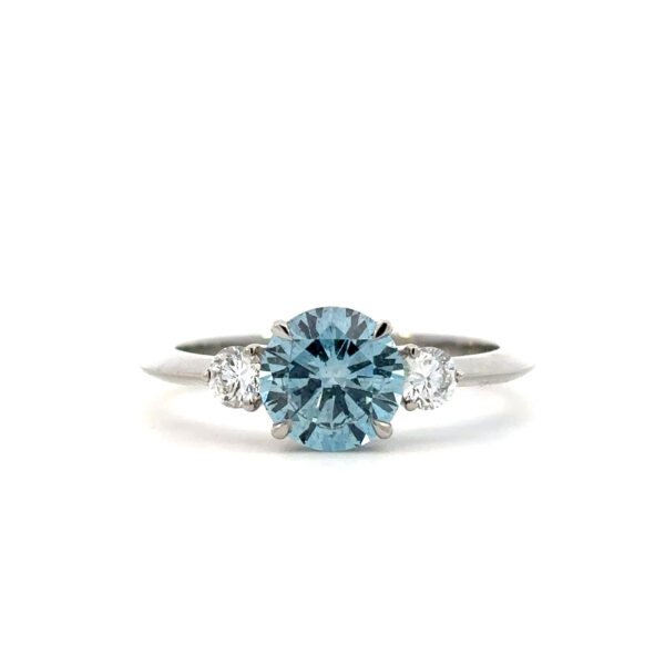 Platinum Ring Lab Grown Round Blue Diamond and White Round Diamonds TDW 1.49 Carat
