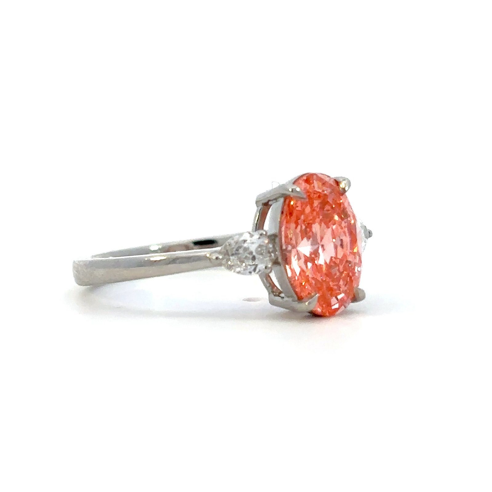 Platinum Ring Lab Grown Oval Pink Diamond and White Pear Diamonds TDW 2.23 Carat - Image 3