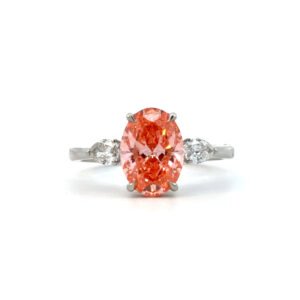 Platinum Ring Lab Grown Oval Pink Diamond and White Pear Diamonds TDW 2.23 Carat
