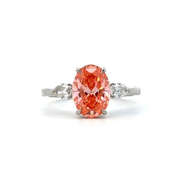 Platinum Ring Lab Grown Oval Pink Diamond and White Pear Diamonds TDW 2.23 Carat