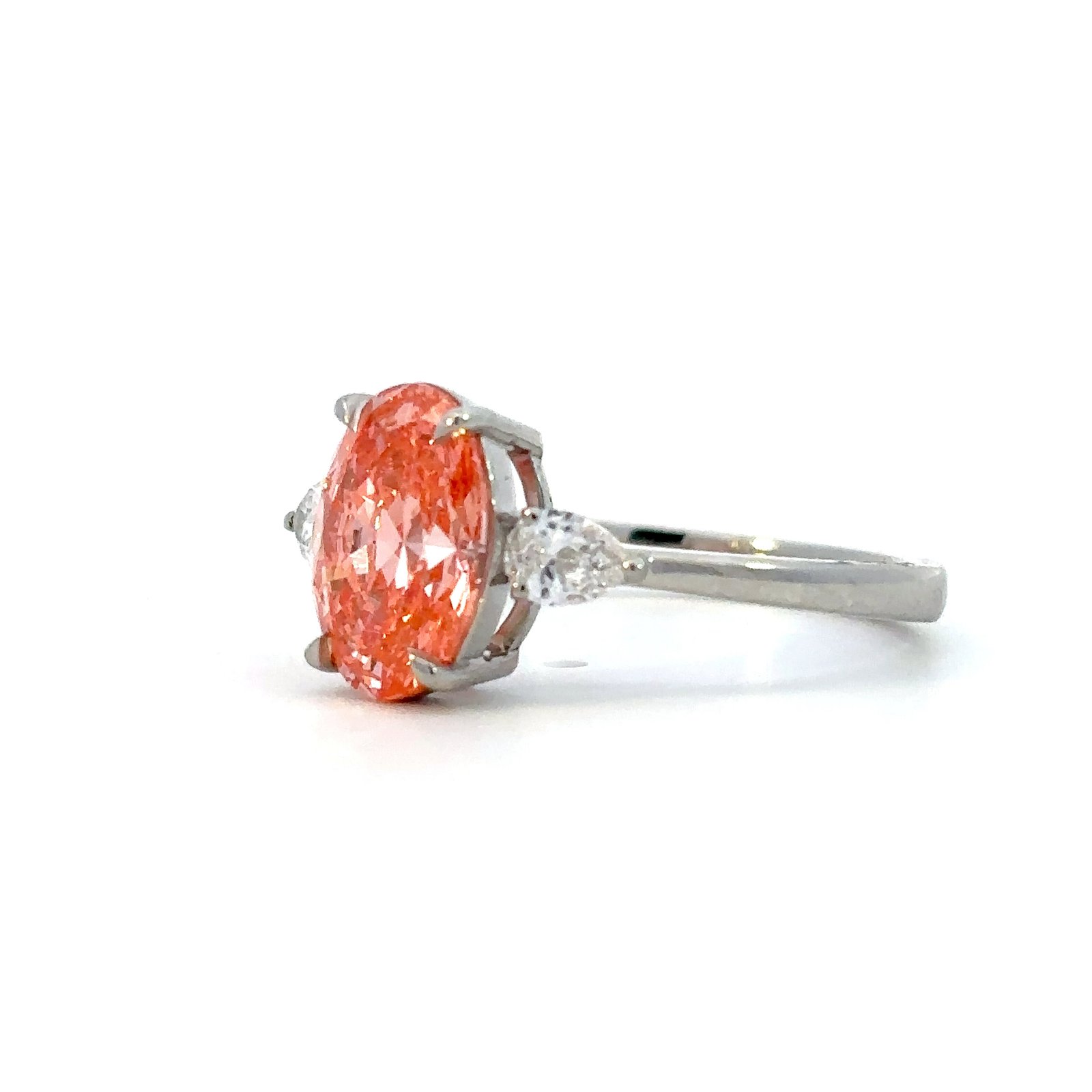 Platinum Ring Lab Grown Oval Pink Diamond and White Pear Diamonds TDW 2.23 Carat - Image 2