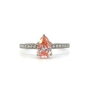 Platinum Ring with Lab Grown Pear Cut Pink Diamond and 44 White Round Diamonds TDW 1.33 Carat