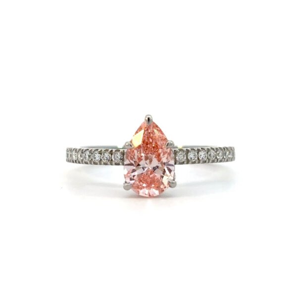 Platinum Ring with Lab Grown Pear Cut Pink Diamond and 44 White Round Diamonds TDW 1.33 Carat