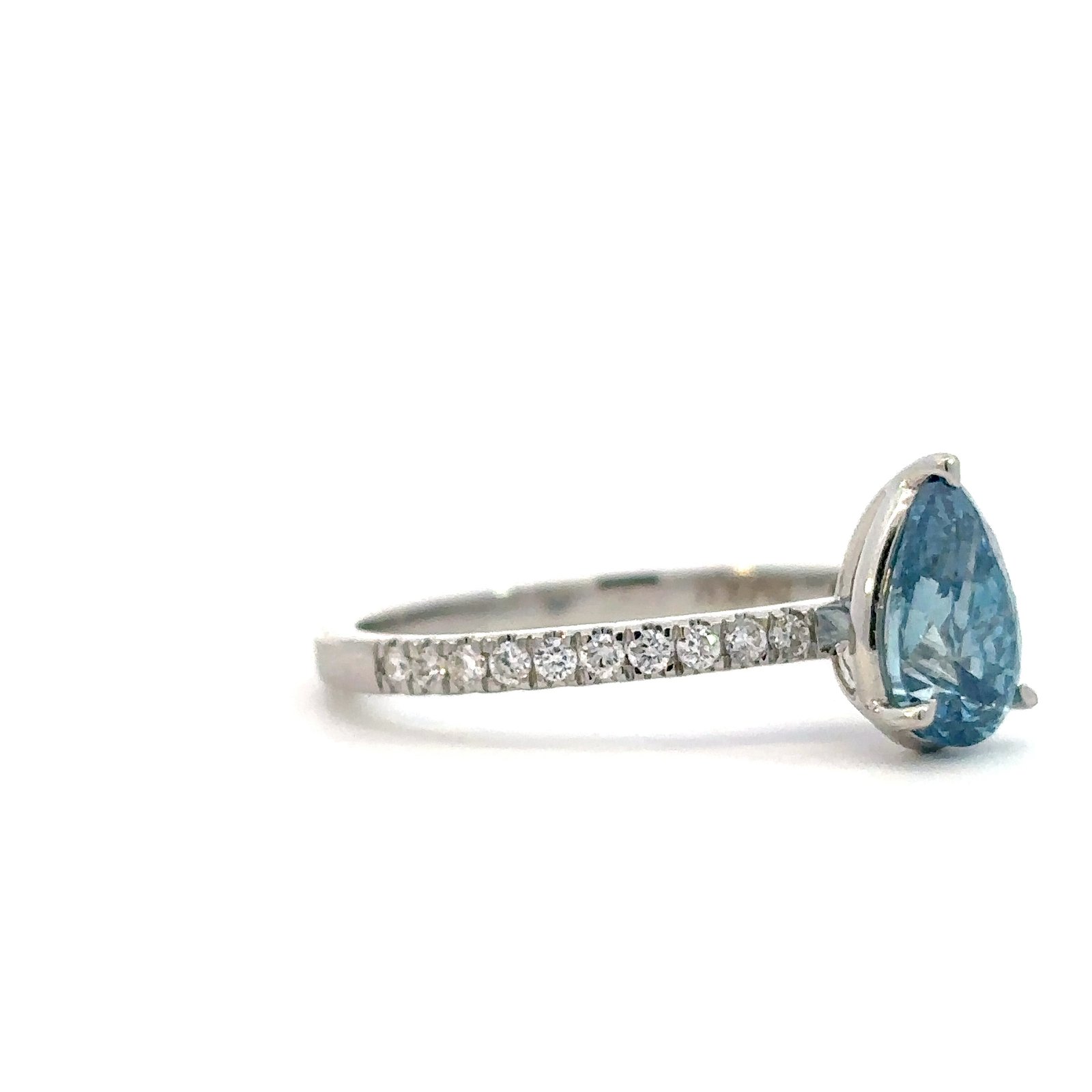 Platinum Ring with Lab Grown Pear cut Blue Diamond 1.0 Carat and 20 Round White Diamonds TDW 0.19 Carat - Image 3