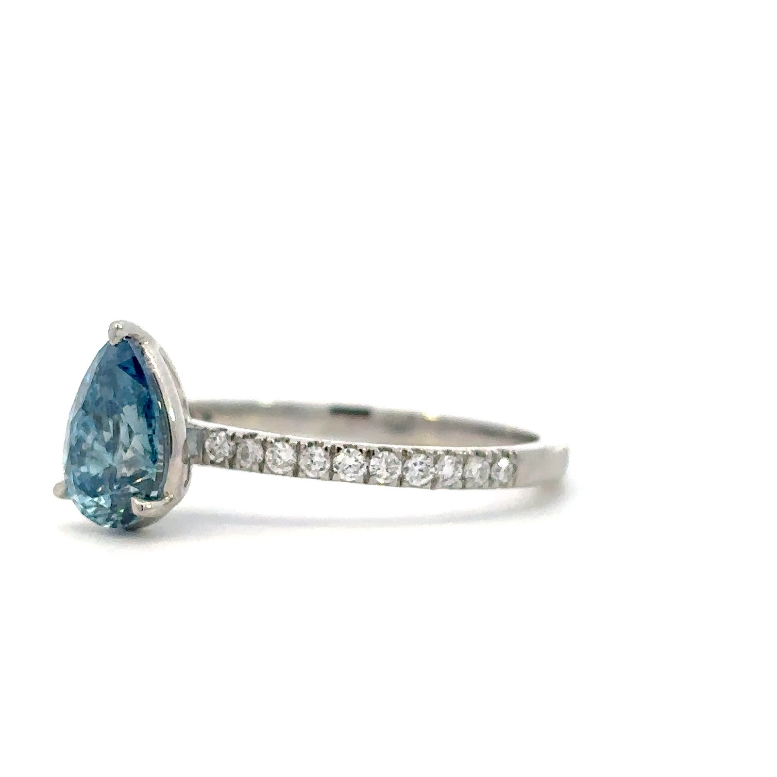 Platinum Ring with Lab Grown Pear cut Blue Diamond 1.0 Carat and 20 Round White Diamonds TDW 0.19 Carat - Image 2