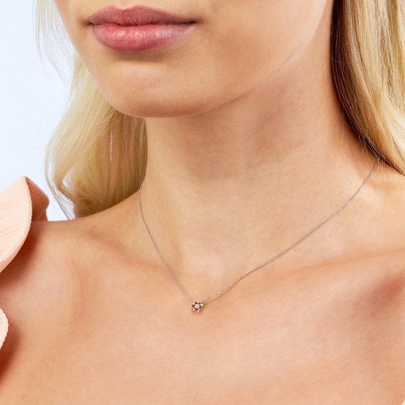 18K Two Toned Necklace With Pink Diamond 0.04ct From Kimberley Mine - Image 2
