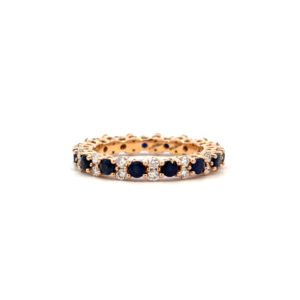 14K Rose Gold Ring with 15 Round Sapphires 1.14 Carat and 13 Round Diamonds TDW 0.56 Carat