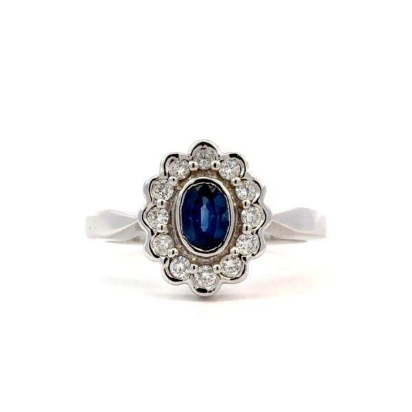 18K White Gold Ring Sapphire with Diamonds