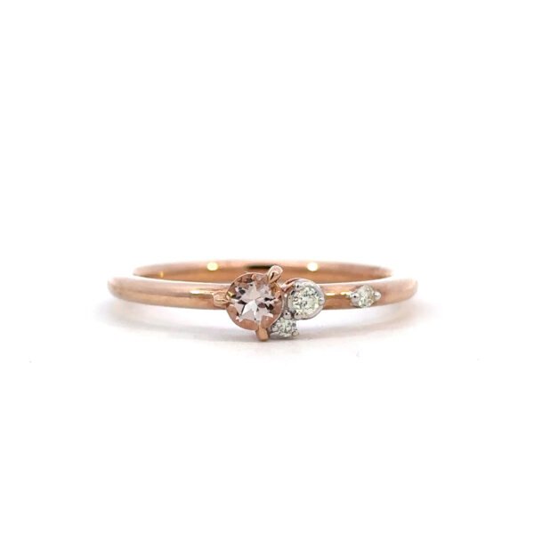 9K Yellow Gold Ring with Round Morganite 0.15 Carat and 3 Diamonds TDW 0.04 Carat