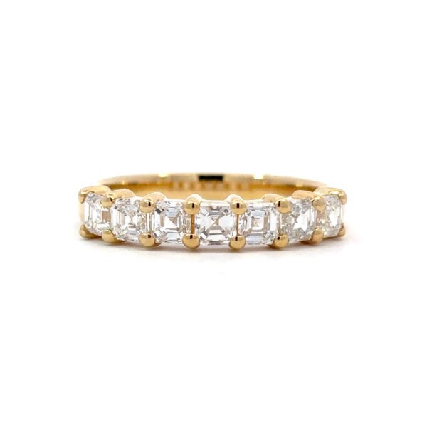 18K Yellow Gold Ring with 7 Lab Grown Asscher cut Diamonds TDW 1.23 Carat
