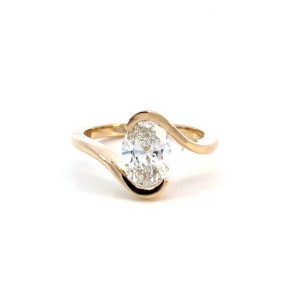 18K Yellow Gold Ring with Lab Grown Oval Diamond 1.58 Carat