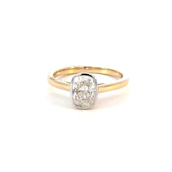 18K Yellow Gold Ring 2 Tone Lab Grown Elongated Cushion Cut Diamond 1.20 Carat