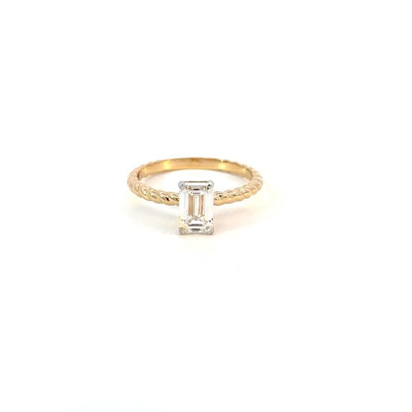 18K Yellow Gold Ring with Lab Grown Emerald cut Diamond 1.01 Carat