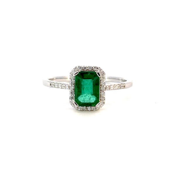 18K White Gold Ring with Zambian Emerald 0.93ct and 36 Diamonds TDW 0.11ct