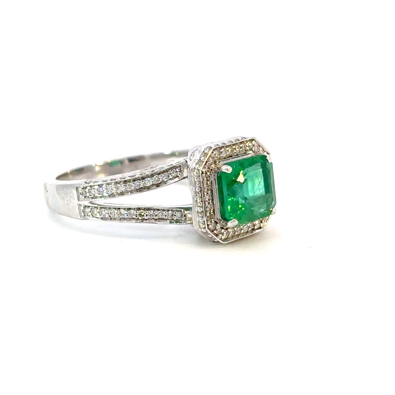 18K White Gold Ring with Zambian Emerald 1.21ct and 168 Diamonds TDW 0.44ct - Image 3