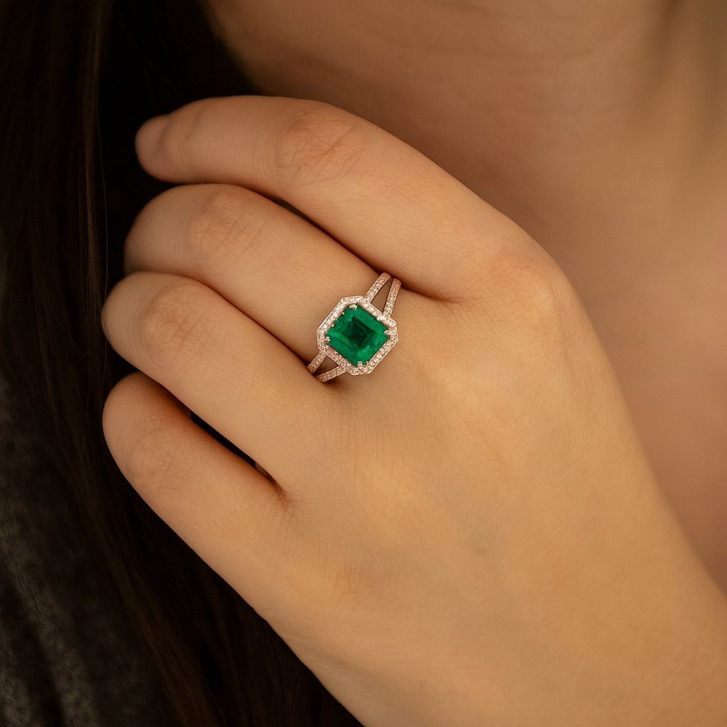 18K White Gold Ring with Zambian Emerald 1.21ct and 168 Diamonds TDW 0.44ct - Image 4