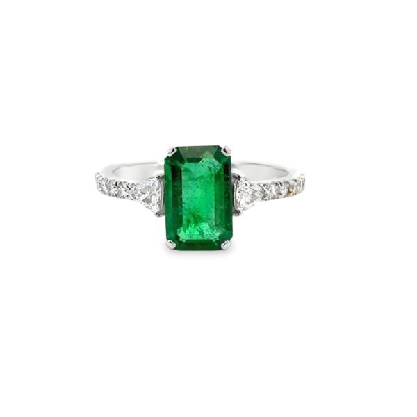 18K White Gold Ring with Zambian Emerald 1.87ct and 12 Diamonds TDW 0.34ct
