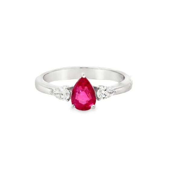 18K White Gold No Heat Natural Mozambique Ruby and Diamond Ring